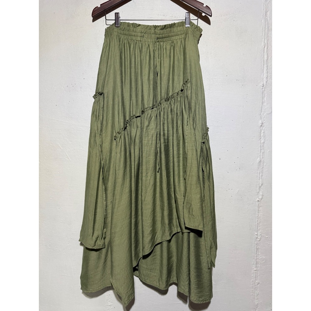 Scarlet Darkness XL Olive Green Tiered Ruffle Maxi Skirt Gothic Renaissance Boho - Picture 2 of 12
